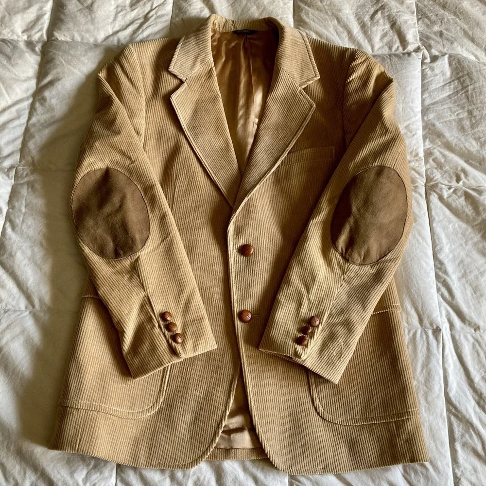 Winston Hill Corduroy Sport Coat Mens 40 Patch Elbow Leather Button Tan Academia